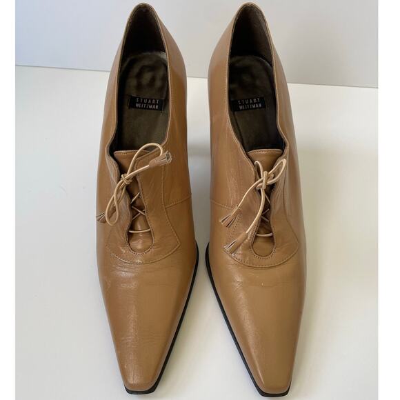 Stuart Weitzman Beige Leather Pumps Size 8C Office Elegant Pointed Snip Toe - Picture 3 of 11